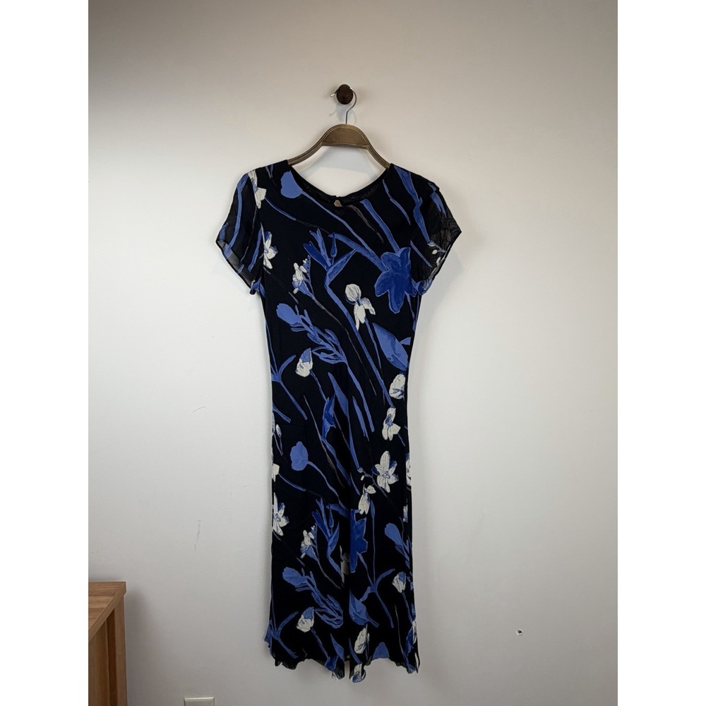 Benjamin A. Vintage 90s Women's Black Blue Cream Floral Dress
